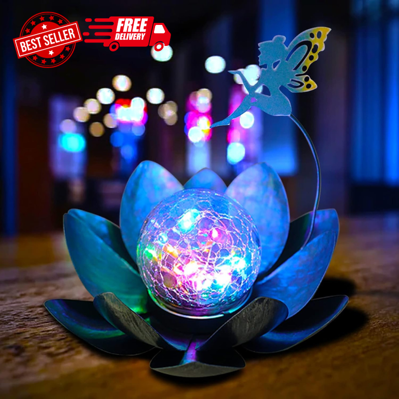 Decorative Crackle Globe Glass Lotus Flower With Fairy Decor