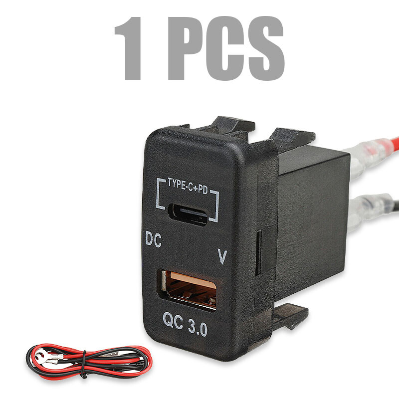 USB PD Type-C Car Charger Socket LED Voltmeter Charging Power Adapter for Toyota