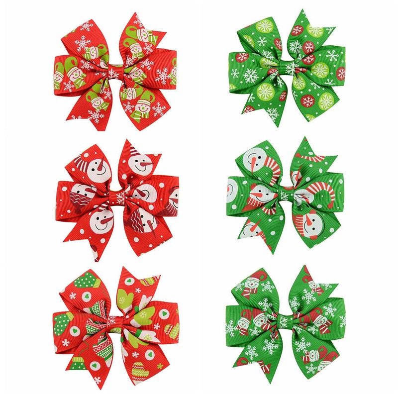 6pcs Christmas Bowknot Kids Children Baby Girls Hairpin Hair Bow