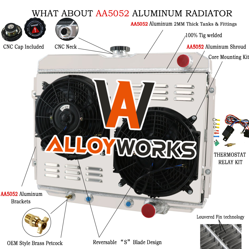 4 Row Aluminum Radiator Shroud Fan For 1968 1969 Ford Mustang Shelby GT-350 V8