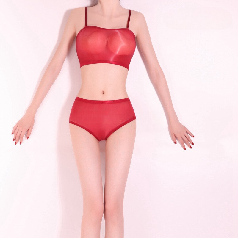 Seamless High-density Oily Sheer Tube Top Bra Panties Underwear Briefs