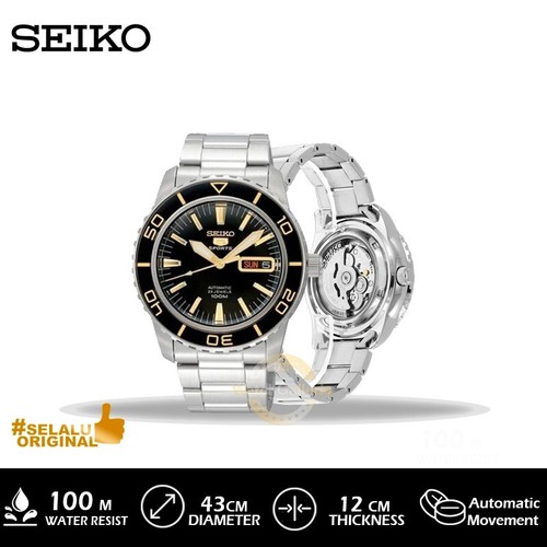 Pre-owned Seiko 5 Sports Snzh57k1 Fifty Fathom Black Dial Steel Automatic Mens Watch