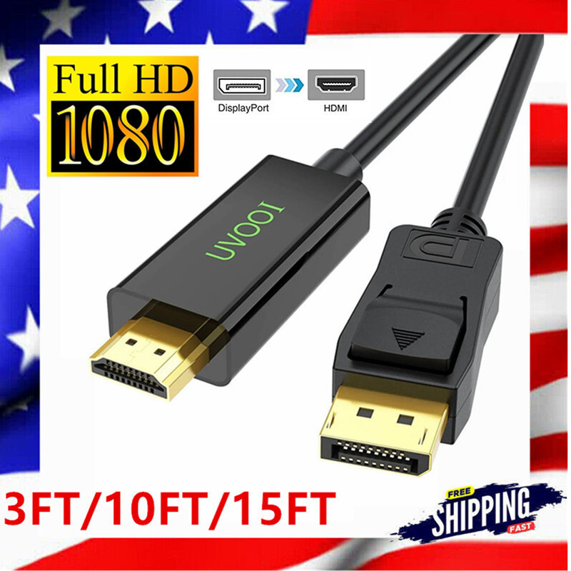 3-15FT Display Port DP to HDMI Cable Adapter Converter Audio Video PC 1080P 60Hz