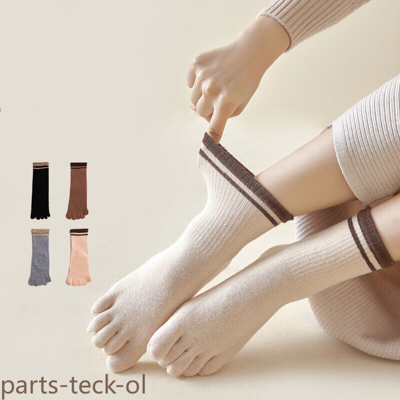 Women Five Finger Toe Sport Casual 4 Pairs Classic Solid Crew Cotton 5-9 Socks