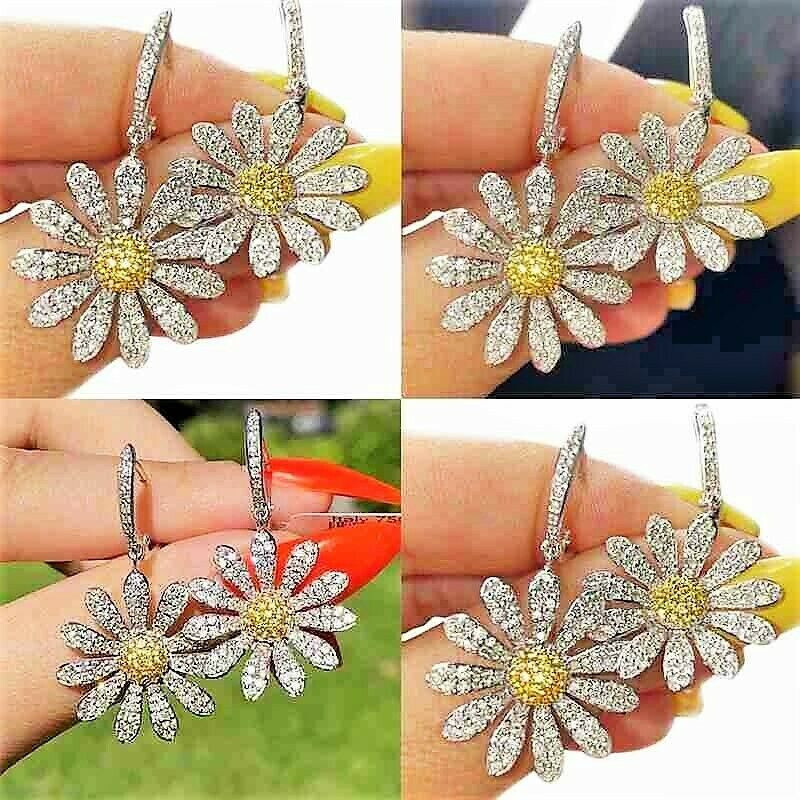 Sparkling DAISY Yellow FLOWER Yellow Rhinestone Betsey Johnson Dangle Earrings