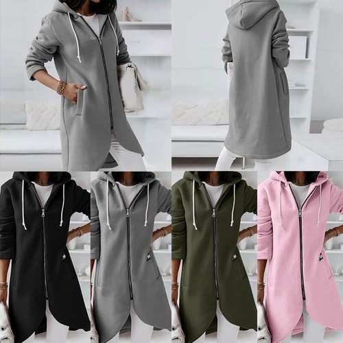 Women Long Sleeve Zip Up Hoodie Coat Casual Hooded Sweatshirt Jacket Outwear