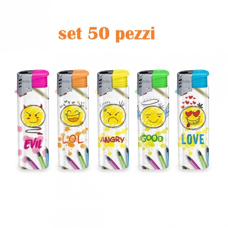Confezione 50 Accendini Elettronici Ricaricabili Atomic Smile dfh