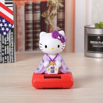 Cute Solar Bobble Heads Purple Japanese Kimono Hello Kitty Figure Car/Home Decor