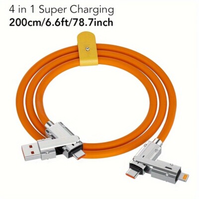 4-In-1 120W Super Fast Charging Cable Charger Data Cord Usb-C For iPhone Samsung