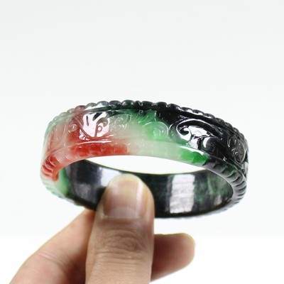 61mm Chinese Hand-carved Multi-Color Jadeite Jade Gems Bangle Bracelet j7694