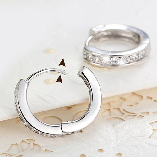 925 Sterling Silver Square Cz Huggie Hoop Earrings 12mm Women Men Gift 1 Pair US