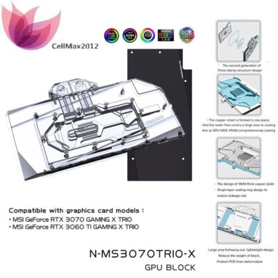 GPU Water Block for MSI RTX 3070 3060Ti GAMING X TRIO + BackPlate RGB aRGB