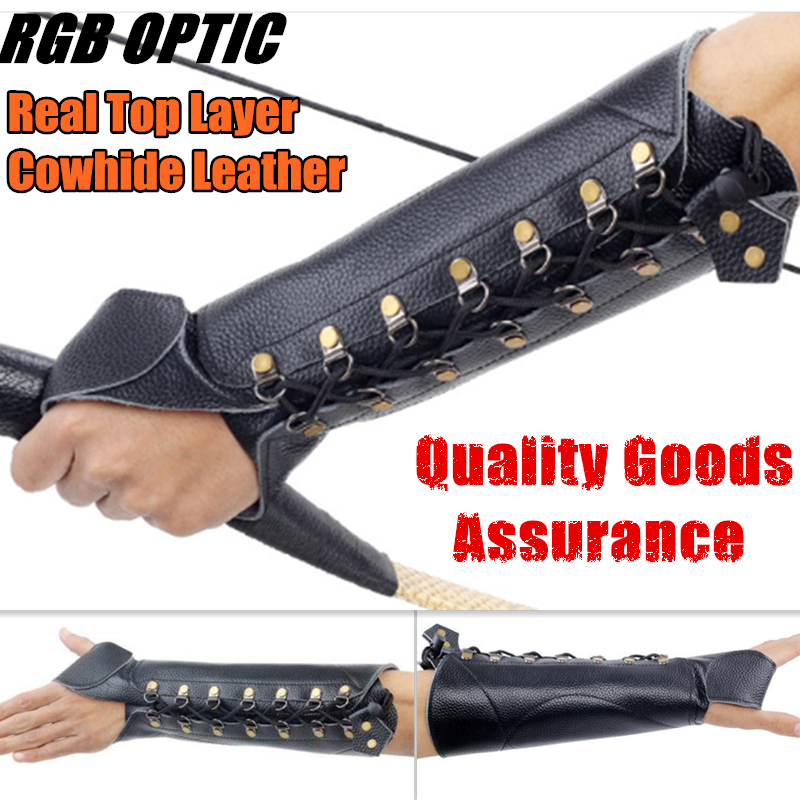 RGB Real Leather Archery Arm Guard Protector Glove Brace Bow Hunting