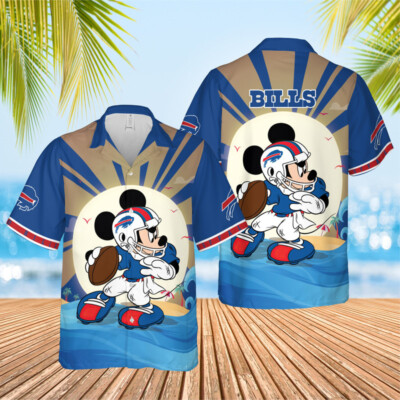 Buffalo Team Bill Hawaiian Shirt, Mickey Football V2, stylized sunburst pattern