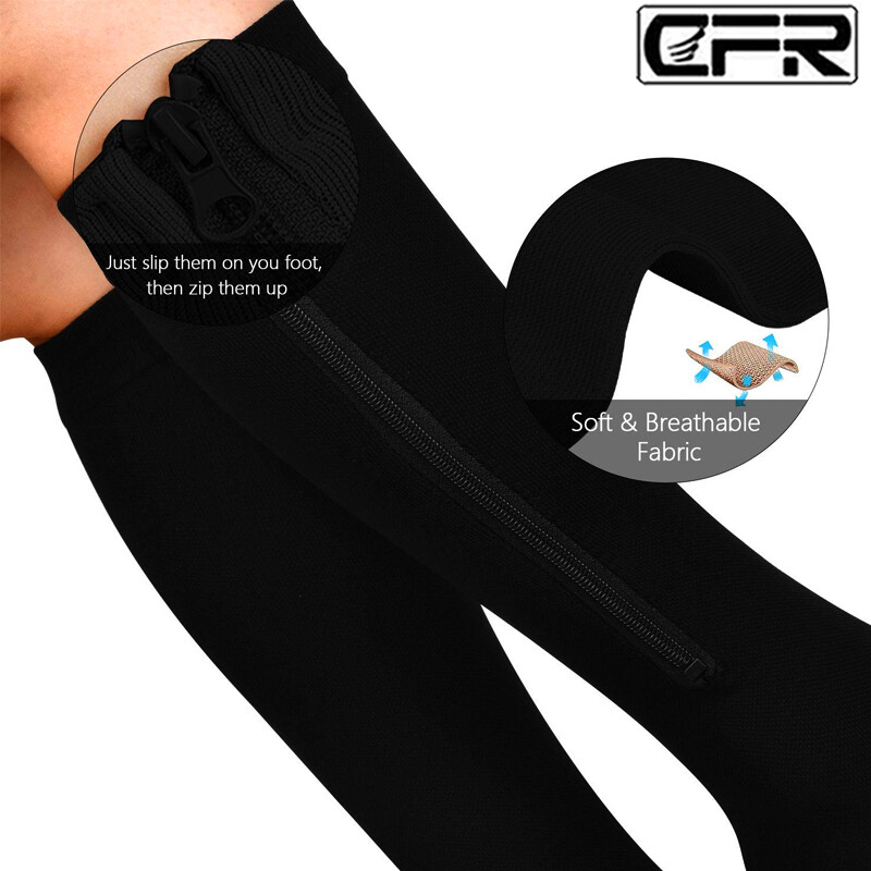 Copper Zipper Compression Socks Support Graduated Stockings Men Women 20-30mmHg