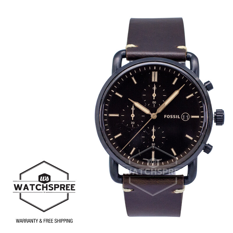 Fossil Men The Commuter Chronograph Brown Leather Watch FS5403