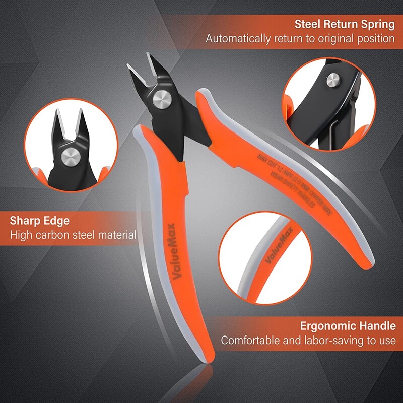 ValueMax 3PCS 5" Flush Wire Cutter Precision Micro Cutter Anti-Slip Flush Pliers