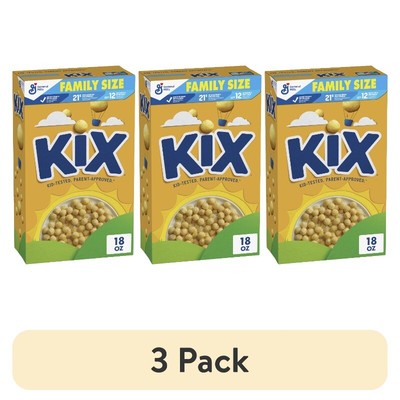 (3 pack) Kix Whole Grain Breakfast Cereal, Crispy Corn Cereal Puffs, Family Size