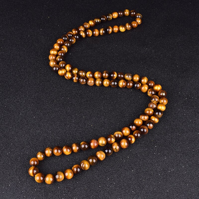 6/8mm Tiger Eye Stone Beaded Necklace Men Meditation Yoga Natural Stone Necklace