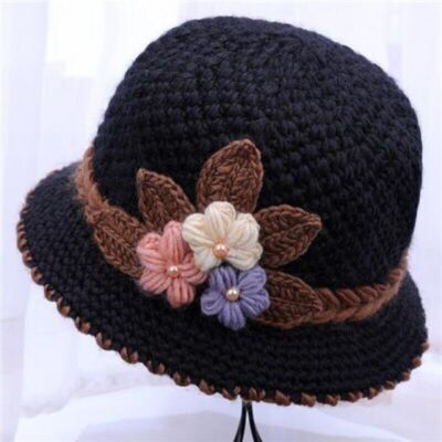 Women s Winter Warm Knit Cloche Hat With Crochet Flower Layer N EW