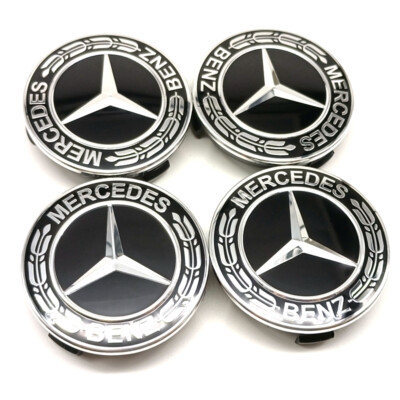 Fit Mercedes A B C E S M ML GLA Class 4 x Black Alloy Wheel Centre Hub Caps 75mm