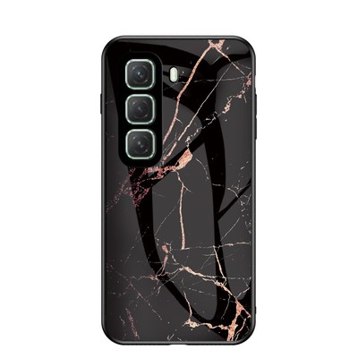 For Infinix Hot 50 4G, Luxury Glossy Marble Hybird Glass Soft Bumper Case Cover