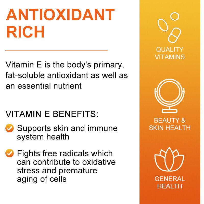 Vitamin E Oil 120 Softgels | Vit E Capsules Vegan for Hair Skin Nail Face Health