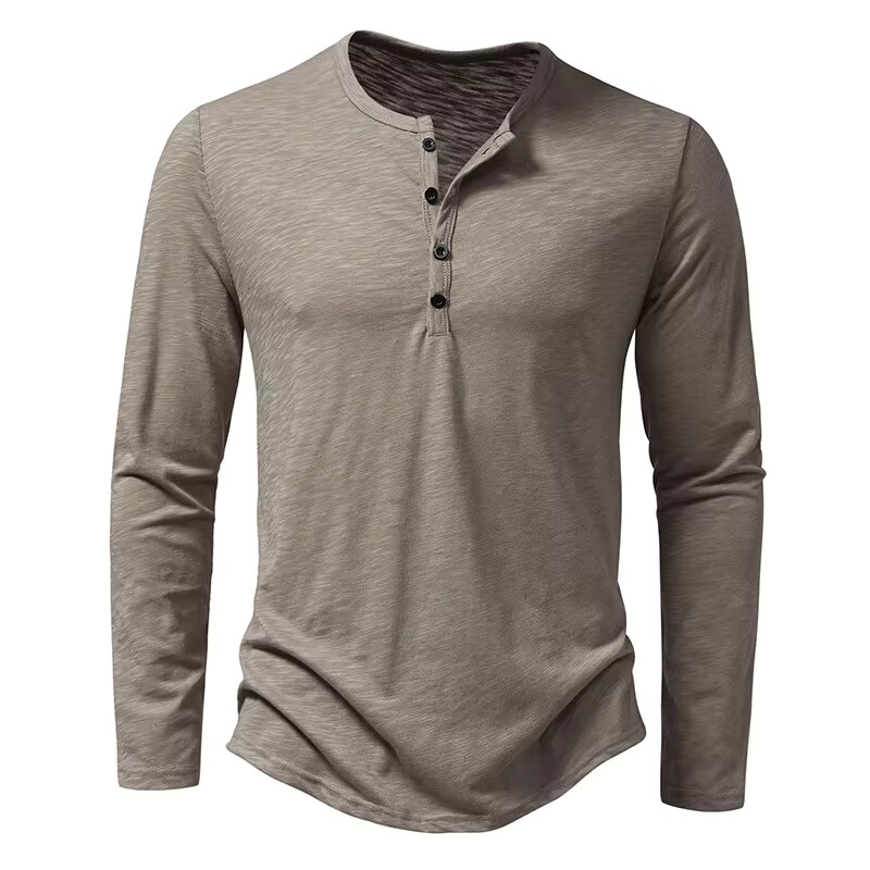 Men's Shirt Cotton Henley Neck T-Shirts Long Sleeve Casual Button Plain 25% OFF