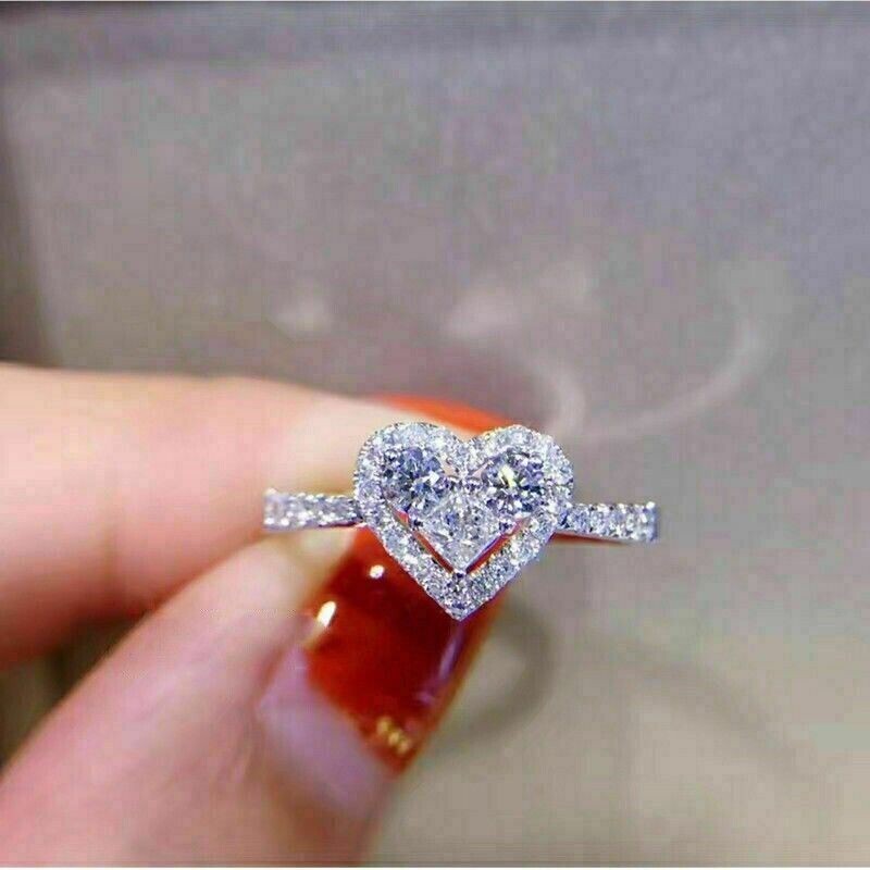 1.00 Ct Heart Cut Simulated Diamond Halo Engagement Ring 14K White Gold Plated