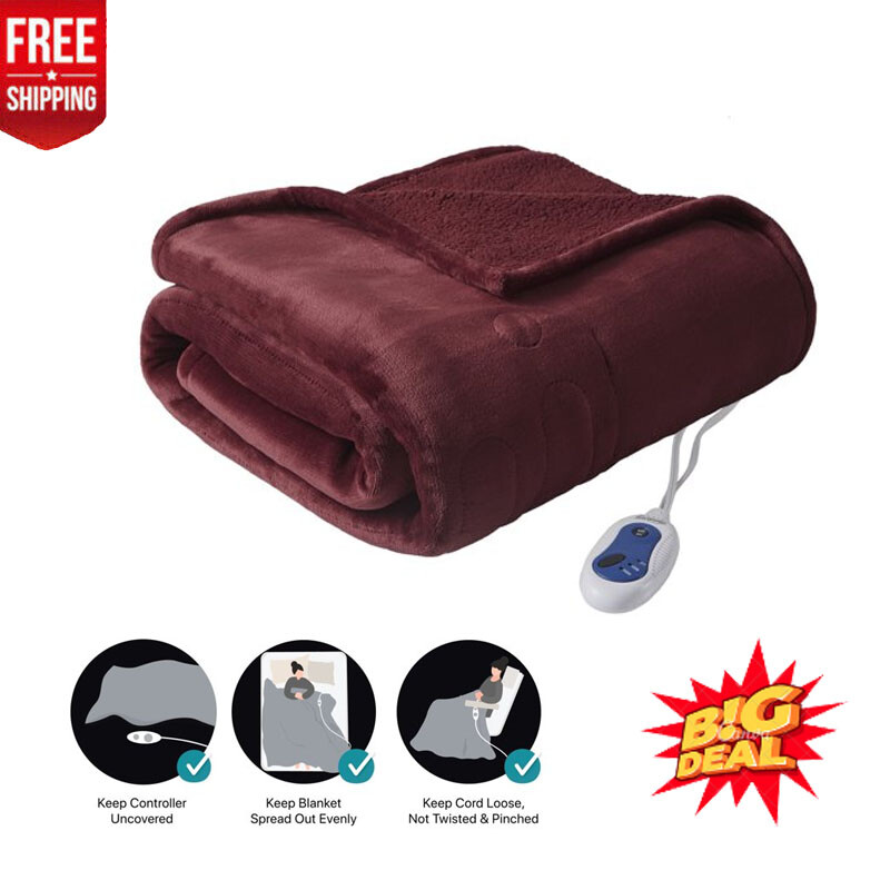 Home Office King Solid Print Polyester Cordless Electric Blankets