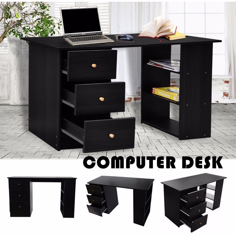 Used Computer Desk 3 Drawers 3 Shelves Home Office Table