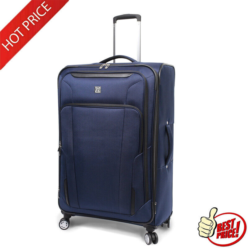 Checked Suitcase Durable Lightweight Wheels Navy Us