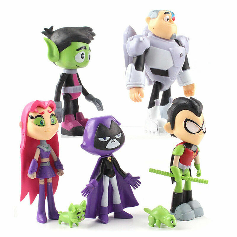 7Pcs Action Figure Teen Titans Starfire Toy Beast Boy Go Robin Cyborg Raven