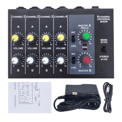 MIX428 8-CH Audio Mixer Dual Mode Reverb Mini Audio Mixer with 6.35mm Interface