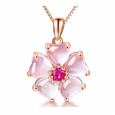Women Pink Rose Gold Heart Flower Necklace Natural Boho Jewelry Gypsy Bohemian