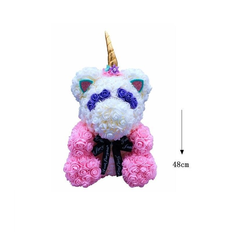 Unicorno Leocorno Cavallo Incantato Rose Artificiali 48cm Soffice Colorato Fab