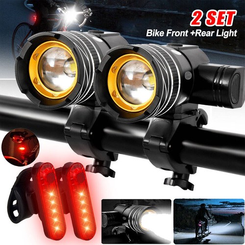 2Set LED USB Mountain Bike Lights Bicycle Torch Front+Rear L
