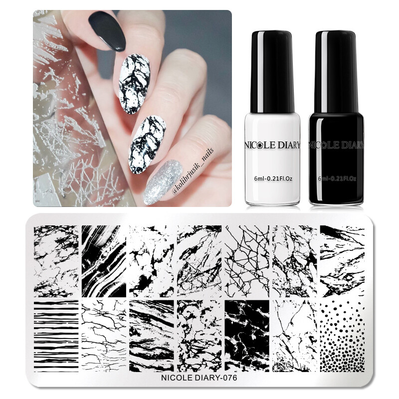 NICOLE DIARY 2Bottles 6ml Nail Art Stamping Polish + 1pc Nail Stamping Plate Set