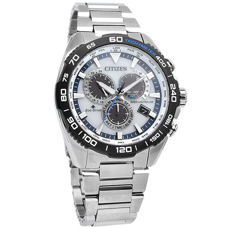 Pre-owned Citizen Promaster Land Eco-drive Cb5034-91a White Dial Solar Radio Men Watch Jp