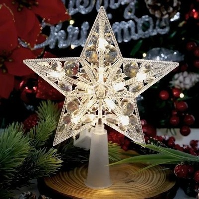 LED Glowing Star Tree Topper Xmas Tree Decoration Home Party Navidad Noel 15 cm
