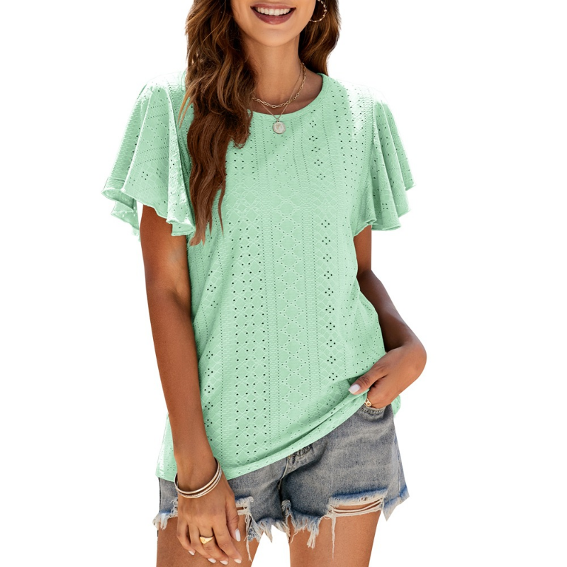 Donna Traforato Top Camicetta a Balze Manica Corta Casual Estate Sciolto