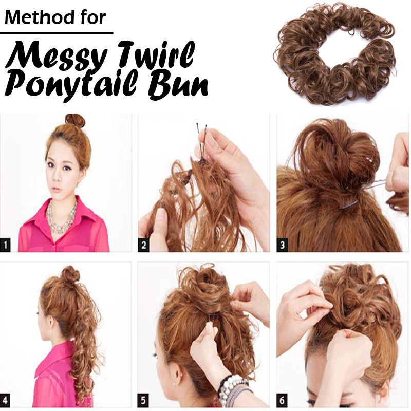 Long Thick Hair Extensions Scrunchie Wrap Messy Bun Updo Curly