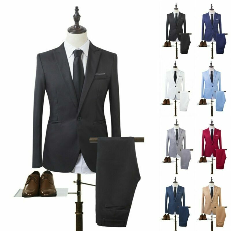 Men's Dress Suit 2 Piece Coat Pants Trousers Smart Wedding Formal Party Outfits