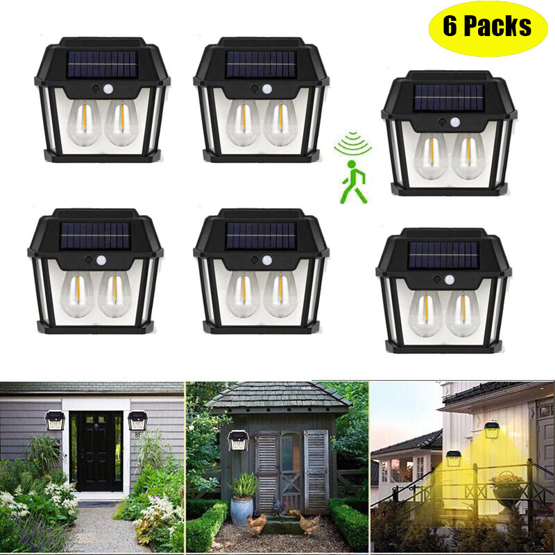Solar Tungsten Dul-Bulb Wall Light Outdoor Sconce Motion Sensor Porch Lamp 6PK