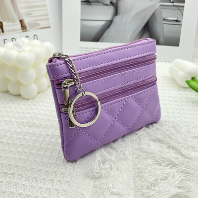 Women Key Ring Leather Mini Purse Coin Small Change Bag Card Wallet Pouch Zip Up