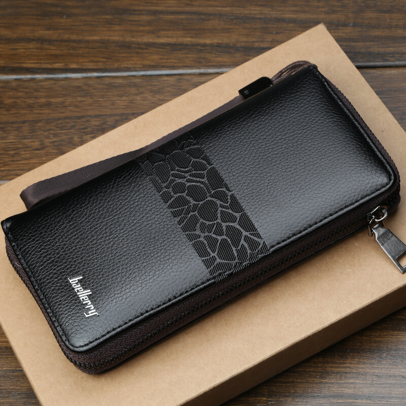 Mens Credit Card Wallet Long Wallet Leather Billfold Zip Around Checkbook Wallet