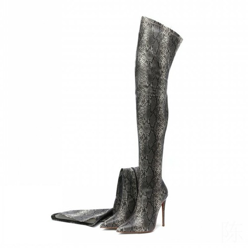 snakeskin print over the knee boots