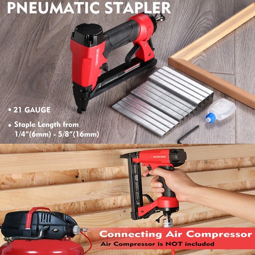 21 Gauge Upholstery Stapler 8016 Pneumatic Staple Gun 1500PC Staples 1/4"to 5/8"