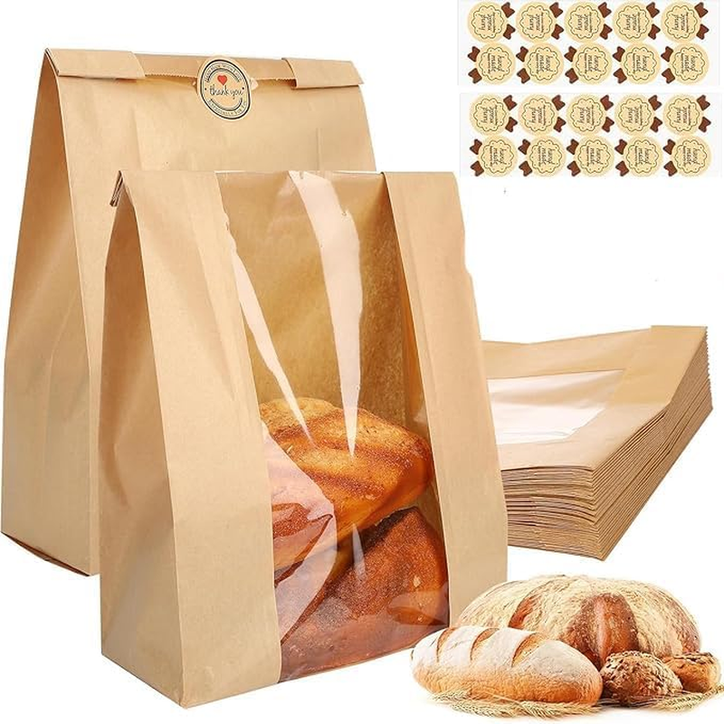 30 Pack Paper Bread Bags for Homemade Bread Sourdough Bread Bag with Window Larg