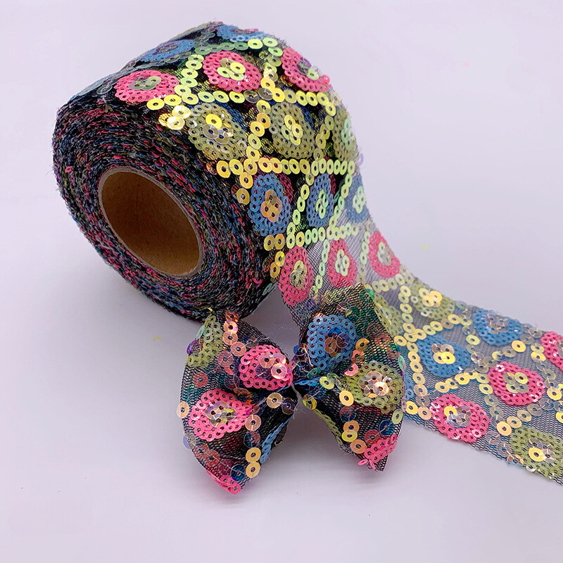 9.1m 6cm Paillettes Ricamo Nastro Artigianato Fai da Te Peli Arco Accessorio IN